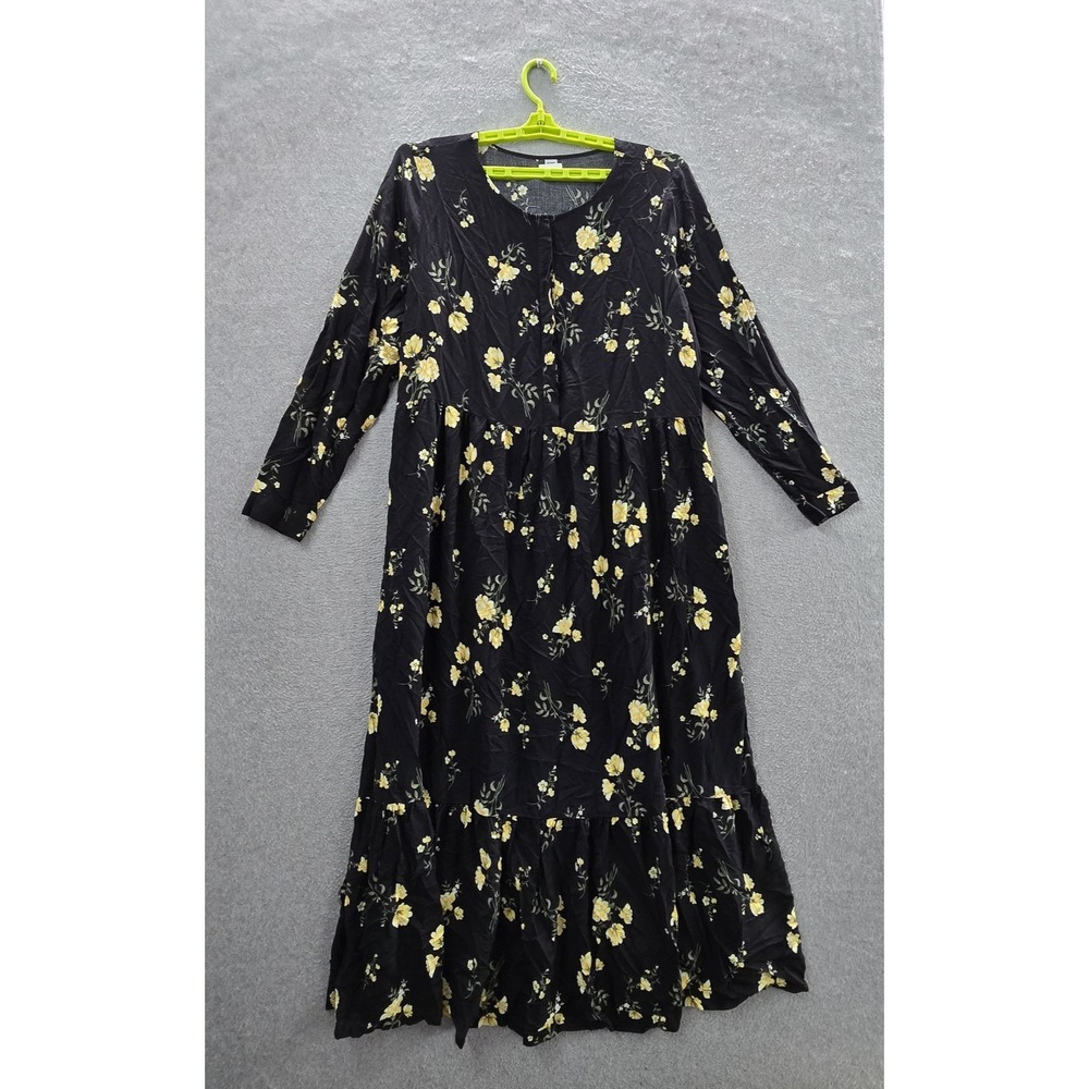 Old Navy Women Dress XL TALL Black Floral Fit & Flare Cottagecore Whimsigoth